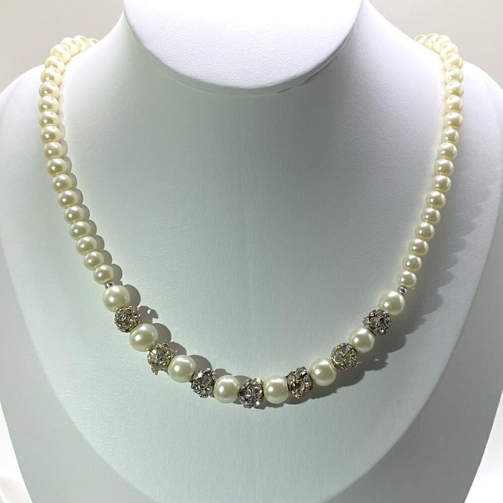 AVW Vintage Napier Ivory Faux Pearl & Crystal Necklace